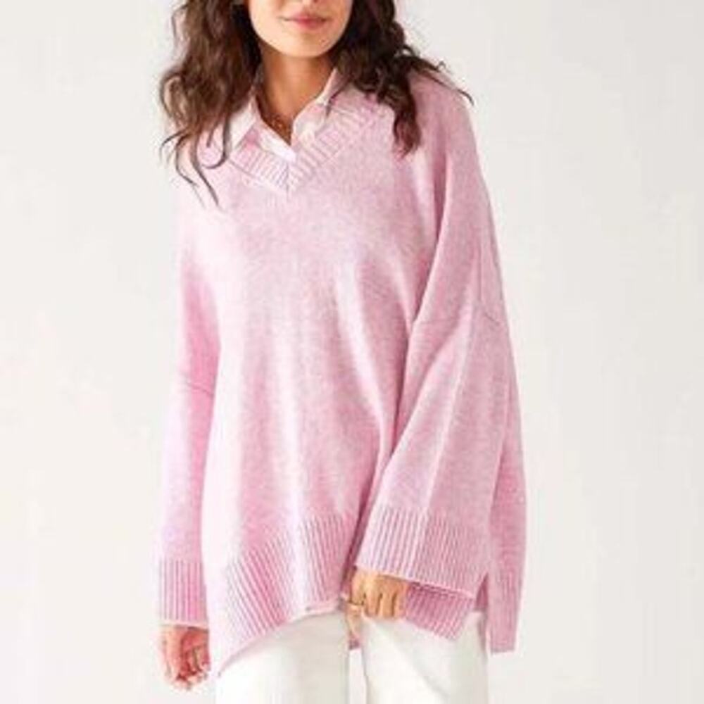 MERSEA Montauk Long Sleeve V-Neck Knit Pullover Sweater Pink Women's One Size